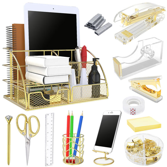Office Desk Organizers, Gold 13PCS Office Supplies... (Gold | Metal)