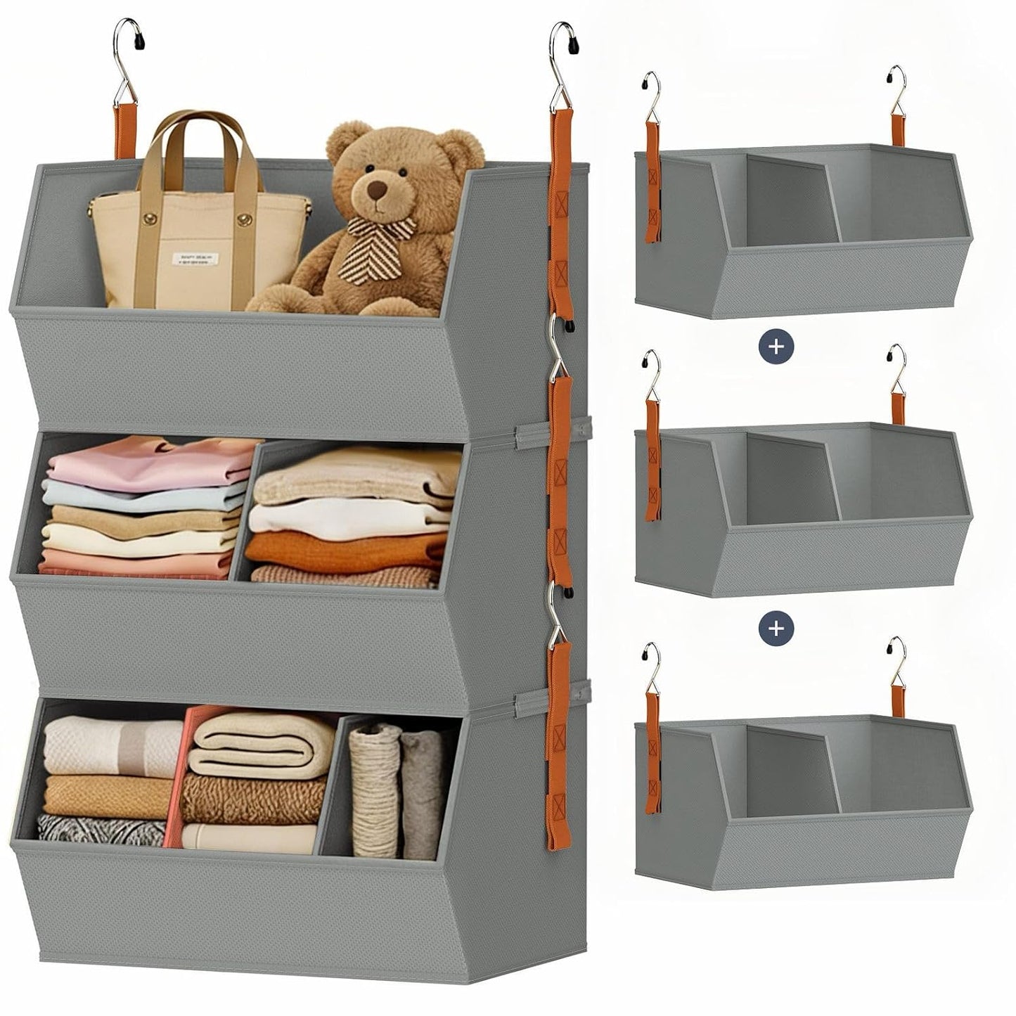 Hanging Closet Organizer Extra Large, Clothes Hanging Shelves for Closet with Divider, Collapsible Closet Storage System, Fabric Storage Bins for Home, Dorm, Rv, Sweaters, Handbags, Underwear, Sock