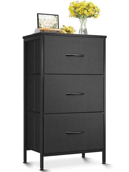 AODK Small Dresser for Bedroom Nightstand with 3 Storage Drawers, Black | Chest of Drawers End Table for Living Room, Closet Dresser with 3 Storage Drawers Organizer Clothes