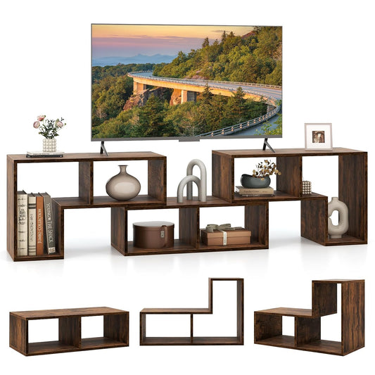 Giantex Free-Combination TV Stand for Bedroom - Entertainment Center for 50 55 60 65 Inch TV, 3-Piece Media Console Table with Storage Cubes, Deformable Open Storage Bookcase Shelf (Brown)