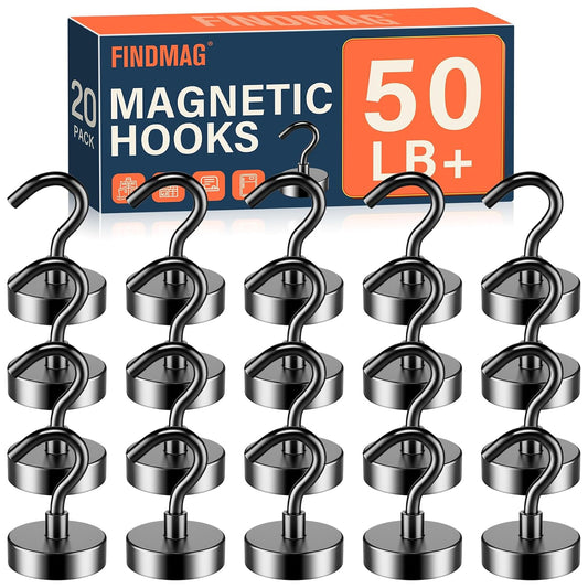 Magnetic Hooks for Cruise Cabins, 20 Pack 50LB+ Bl... (Black | Neodymium)
