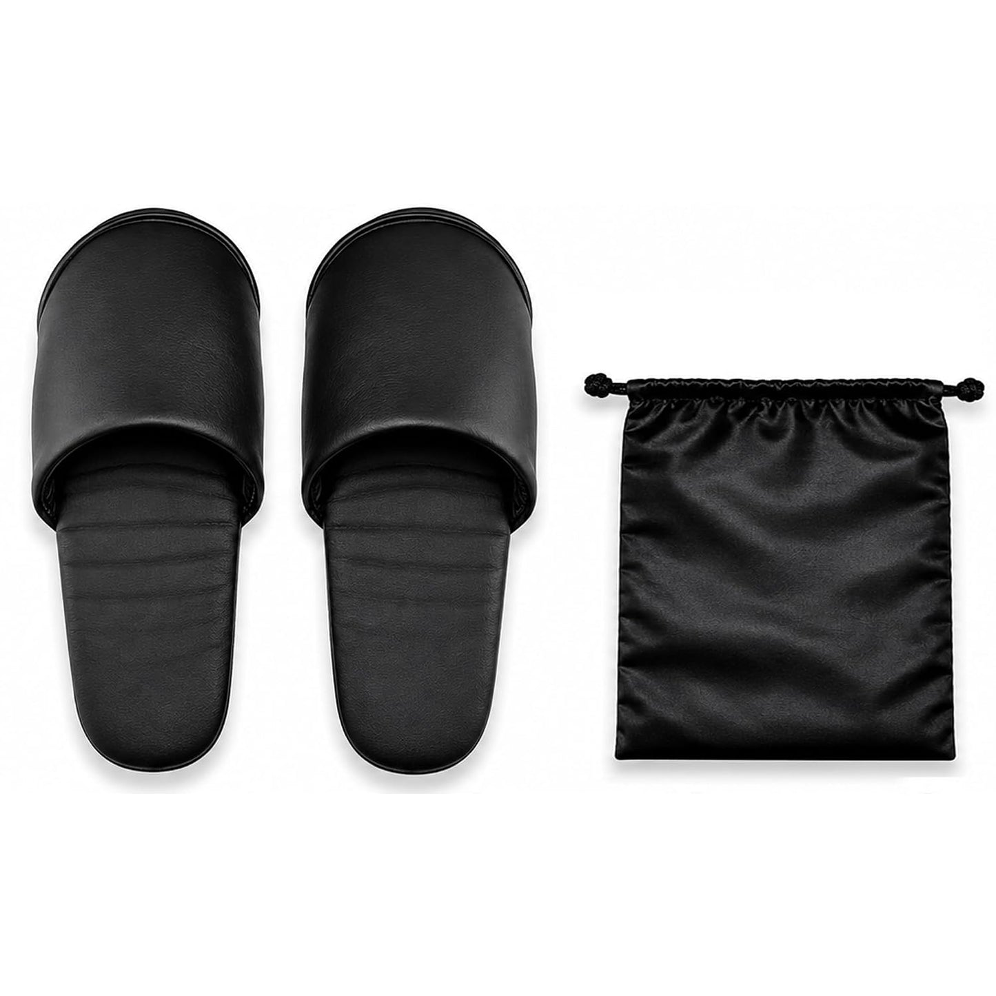 Premium Travel Slippers for Men, Foldable PU Leather Indoor Shoes with Storage Pouch, Non-Slip Portable Hotel & Airplane Slippers, Wipe-Clean Business Travel House Shoes, Black, Fits Up to US Men's 11