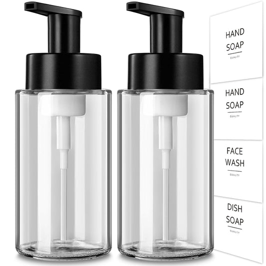 Foaming Soap Dispenser, 10 oz/300ml Foaming Hand S... (2 Count | Clear Bottle | Glass)