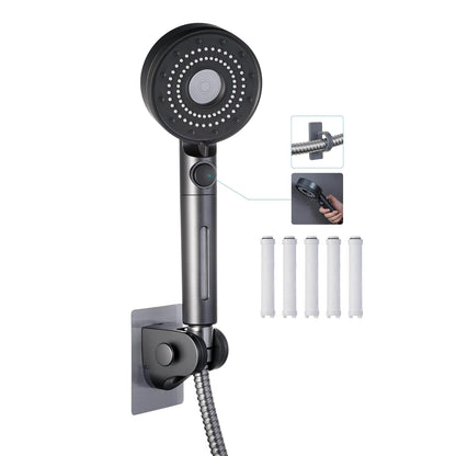 Handheld Filter RV Shower Head with Stainless Steel Shower Hose | ON OFF Switch,5 Mode High Pressure Spray,for RV,Camper,Bathroom,with No Drilling Wall Mount Adhesive Shower Holder