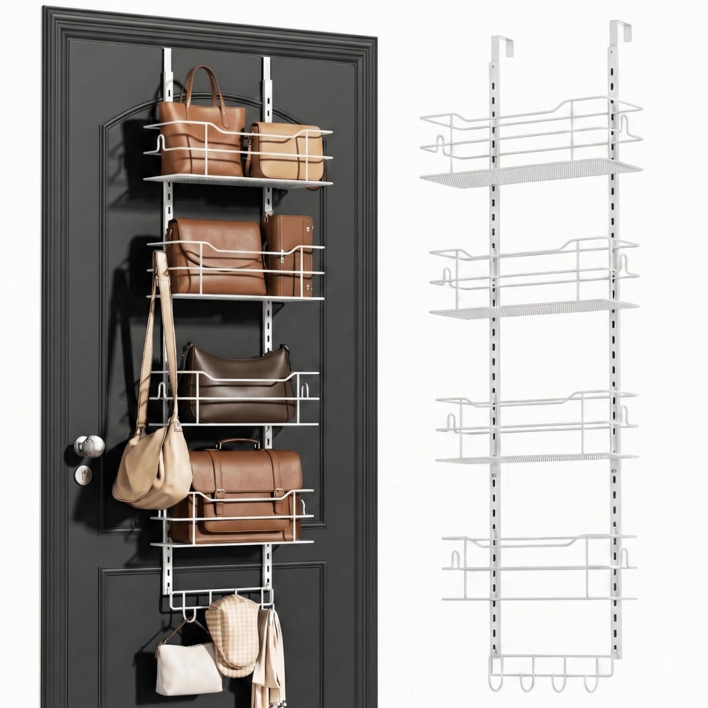 zacurter Over the Door Purse Organizer for Closet, Adjustable Metal Purse Bag Hanger Storage Rack for Door or Wall, Purses Bag Holder with Hook For Handbag,Tote
