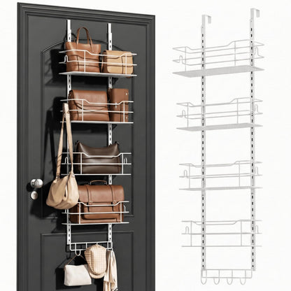 zacurter Over the Door Purse Organizer for Closet, Adjustable Metal Purse Bag Hanger Storage Rack for Door or Wall, Purses Bag Holder with Hook For Handbag,Tote