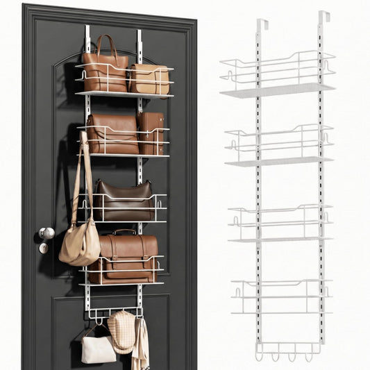 Over the Door Purse Organizer for Closet, Adjustab... (White | Metal)