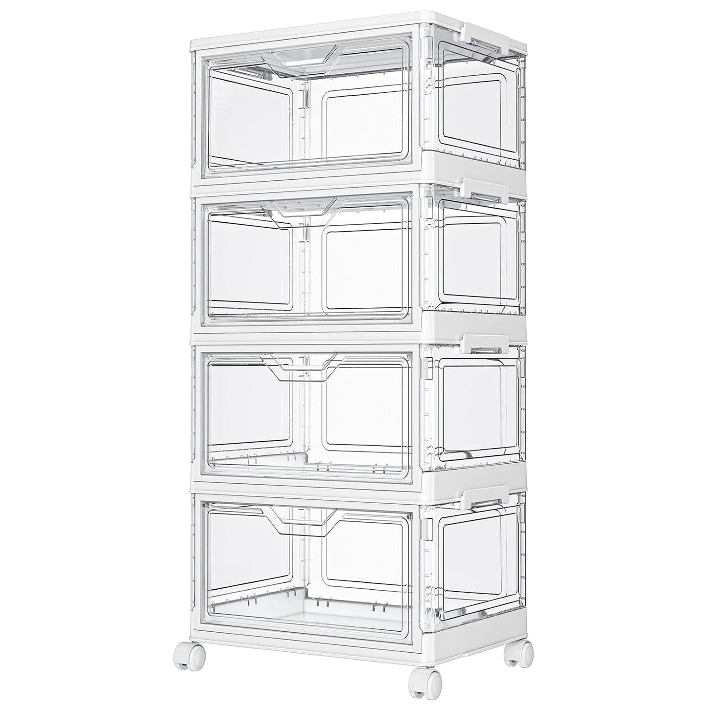 Kmiectse Clear Storage Bins with Lids - 4 Tier 23qt Plastic Stackable Bins | Closet Organizers Box for Bedroom, Living Room, 23 QT Folding Box with Magnetic door
