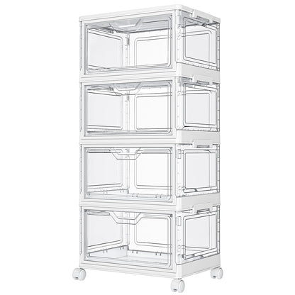 Kmiectse Clear Storage Bins with Lids - 4 Tier 23qt Plastic Stackable Bins | Closet Organizers Box for Bedroom, Living Room, 23 QT Folding Box with Magnetic door