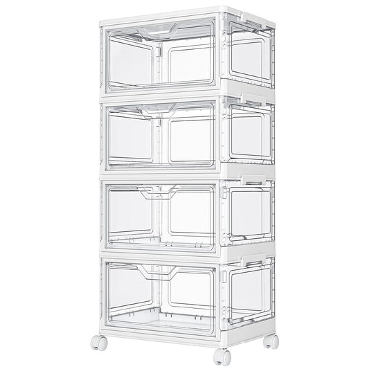 Kmiectse Clear Storage Bins with Lids - 4 Tier 23qt Plastic Stackable Bins | Closet Organizers Box for Bedroom, Living Room, 23 QT Folding Box with Magnetic door