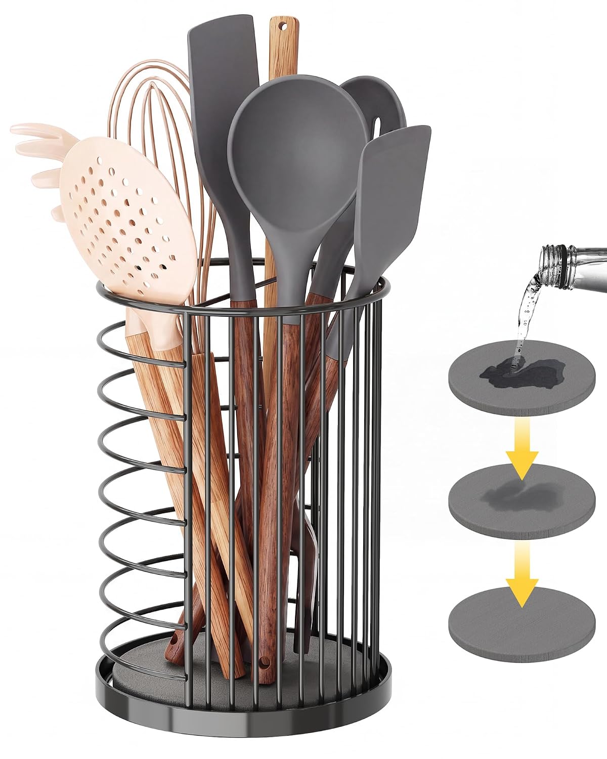 Kitchen Utensil Holder, Black Metal Organizer with... (Black)