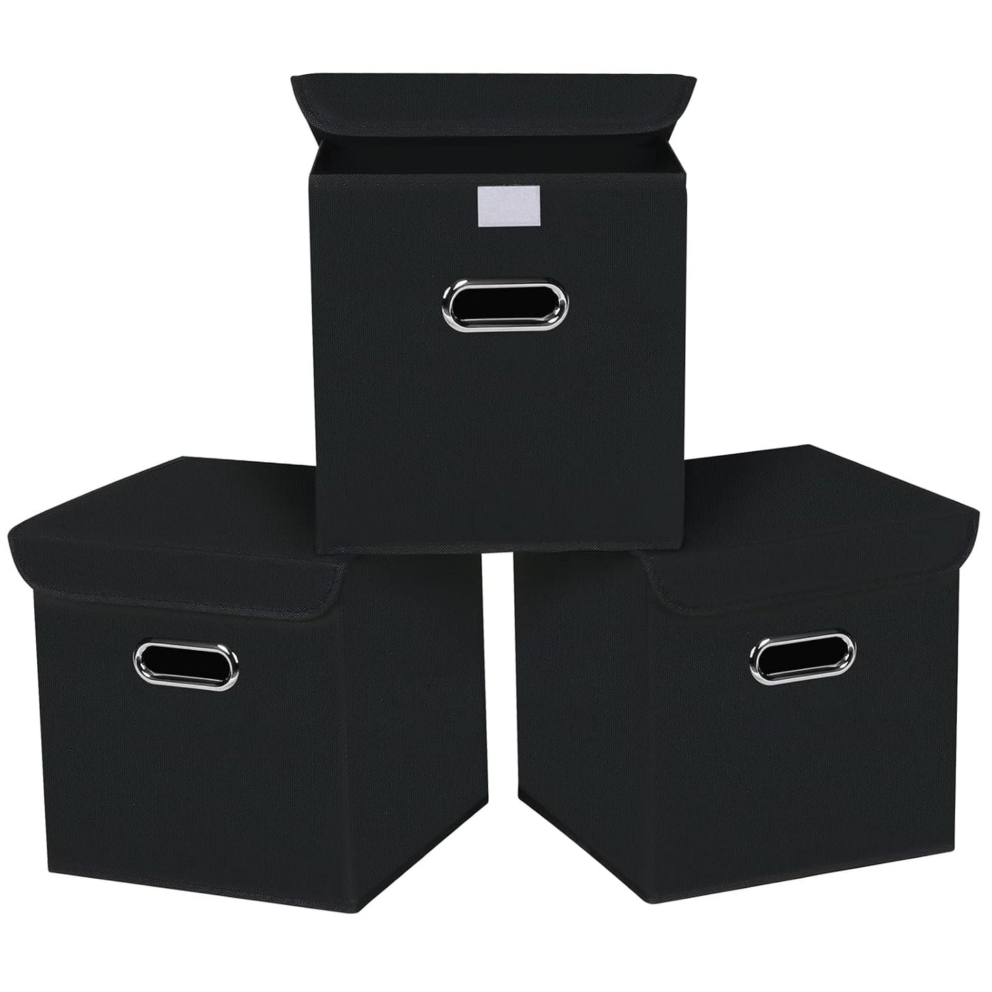 Closet Organizers Fabric Storage Bins With Lids Collapsible Cube Storage Organizer Basket With Handles,Storage Boxes for Clothes Storage,Office,Toys,3 Pack,（Black