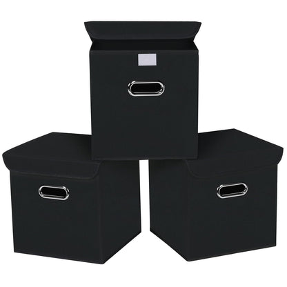 Closet Organizers Fabric Storage Bins With Lids Collapsible Cube Storage Organizer Basket With Handles,Storage Boxes for Clothes Storage,Office,Toys,3 Pack,（Black