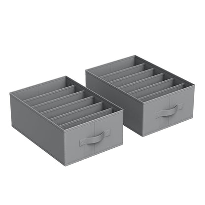 SONGMICS Set of 2 Large Size Wardrobe Clothes Organizers, Dove Gray | 6-Compartment Foldable Drawer Organizers with Handles, 16.5 x 11.8 x 6.7 Inches, for Pants, Sweaters, Jeans URUS009G02