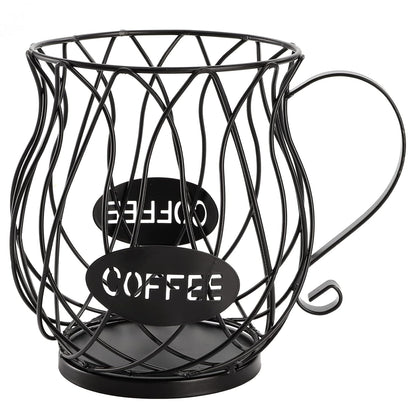 Coffee Pod Holder, Coffee Capsule Basket for Counter Table Bar, Metal Espresso Pod Keeper Storage for Home Cafe Hotel, Black