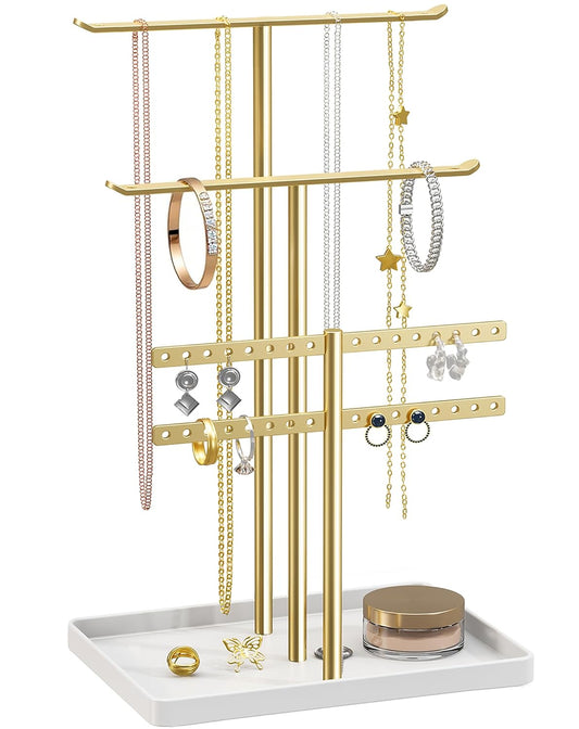 Gold Jewelry Organizer: 12.5" Sturdy Stand for 80... (Gold | Metal)