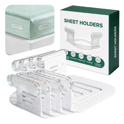 Bed Sheet Holders for Corners-4Pcs Sheet Locks for Fitted Sheets Non-Slip | Durable ABS Snap-Lock Design Keeps Mattress Sheets Firm&Tight, Foldable&Gentle, Easy No-Lift Install for All Mattress Types