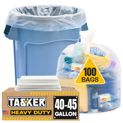45 Gallon Trash Bags Heavy Duty, (Huge 100 Bags w/Ties) Clear Recycling Extra Large Trash Bag Liners. 40 Gallon, 42 Gallon, 44 Gallon, 45 Gallon, 31 Gallon, 32 Gallon, 39 Gallon Clear Trash Can Liners