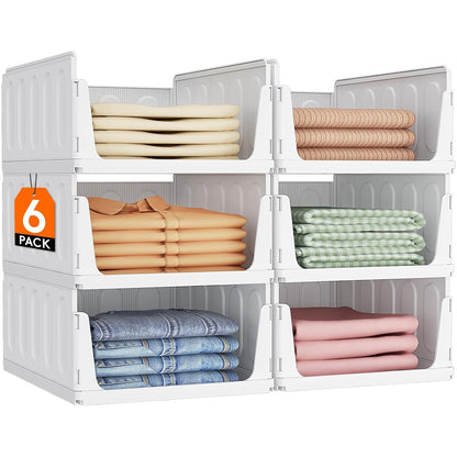 Lifewit 6 Pack Stacking Closet Organizers Shelf for Clothes 16.5" Depth | Plastic Stackable Sweater Storage basket Bins for Wardrobe, Multifunctional Pants Organizer for RV, Pantry, Kitchen, Dorm
