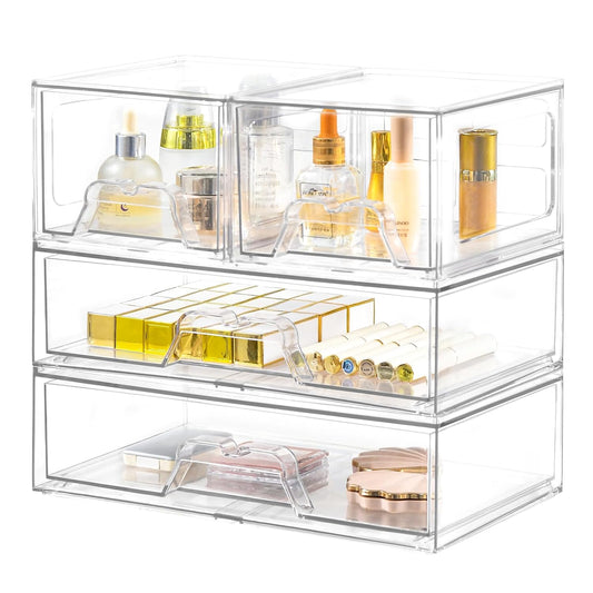 4 Pack Stackable Storage Drawers, Clear Acrylic Or... (4 Count | Acrylic)
