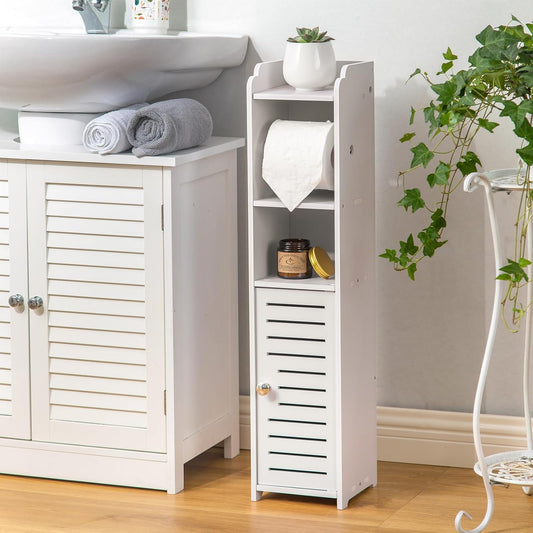 Toilet Paper Holder Stand: Small Space Bathroom St... (White)