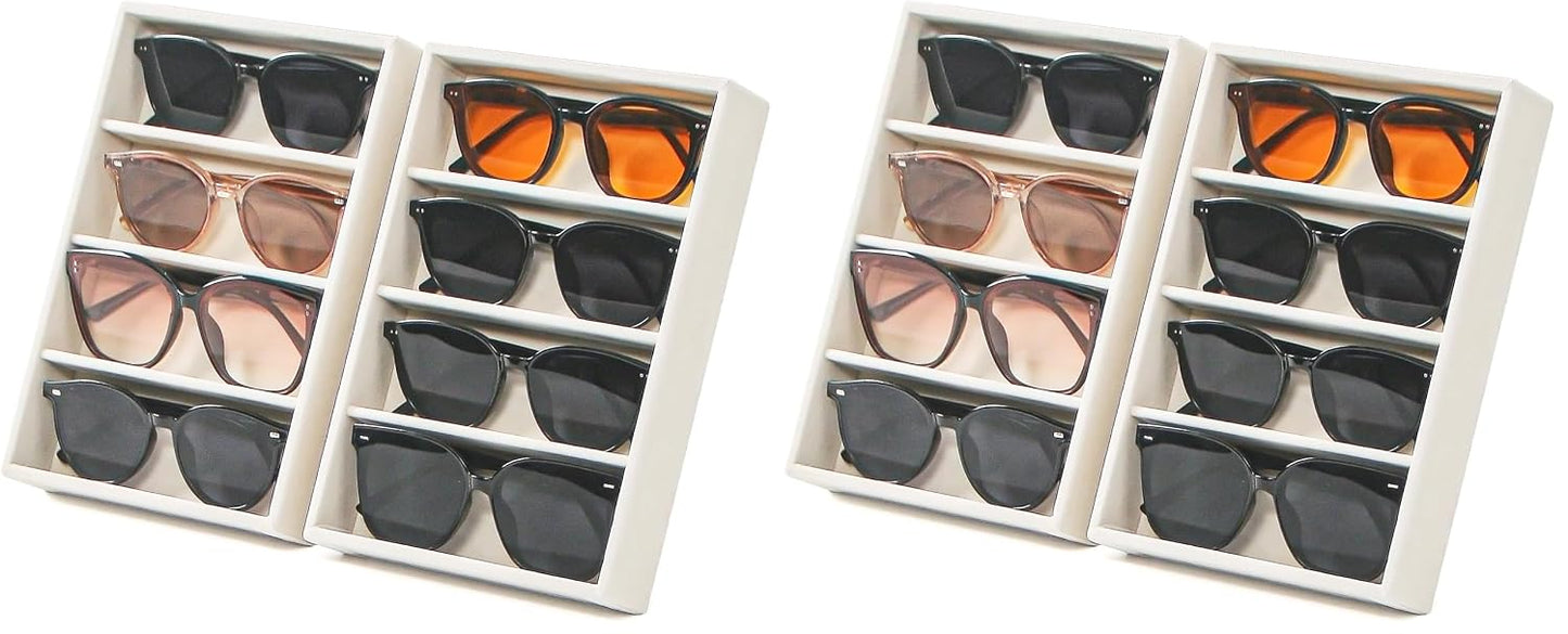 Byken 2 Pcs Sunglasses Organizer,4 Grid Eyeglass Jewelry Storage Tray for Drawer,Beige White