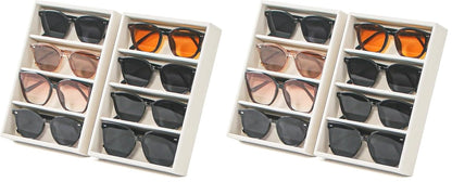 Byken 2 Pcs Sunglasses Organizer,4 Grid Eyeglass Jewelry Storage Tray for Drawer,Beige White