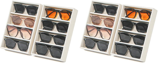 Byken 2 Pcs Sunglasses Organizer,4 Grid Eyeglass Jewelry Storage Tray for Drawer,Beige White
