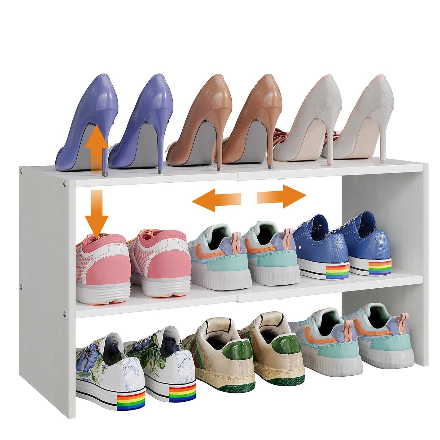 X-cosrack 2-Tier Shoe Rack Organizer for Closet, Expandable and Adjustable White Shoe Rack, Stackable Iron Wood Combination Shoe Storage Shelves for Closets, Entryway, Small Space, Hallway, Garage