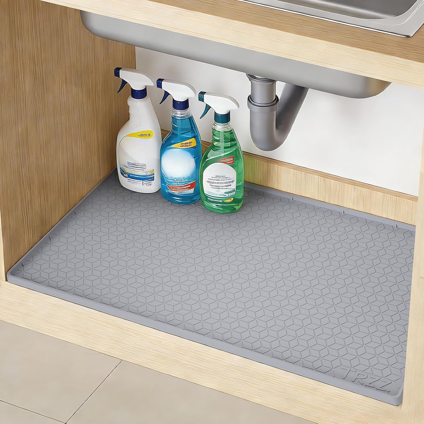 Waterproof Under Sink Mat, 34"x22", Drip Tray Shelf Liner, Grey | Silicone, Cabinet Protector, Home Organizer, for Kitchen, Bathroom, Multipurpose, Easy Clean, Leak Proof, Organizes Cabinets