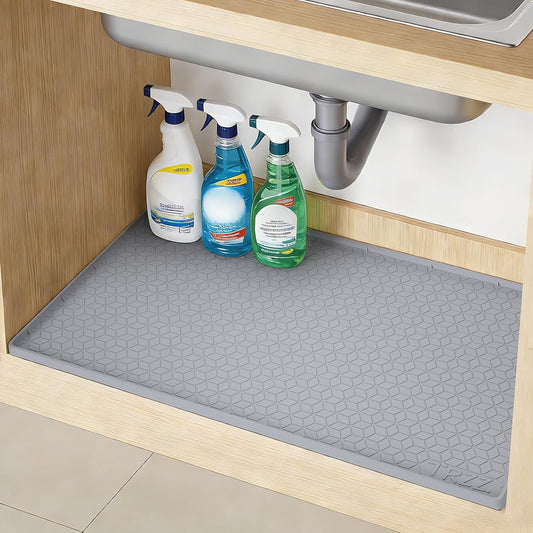 TRZZ Waterproof Under Sink Mat, 34"x22", Drip Tray Shelf Liner, Grey | Silicone, Cabinet Protector, Home Organizer, for Kitchen, Bathroom, Multipurpose, Easy Clean, Leak Proof, Organizes Cabinets