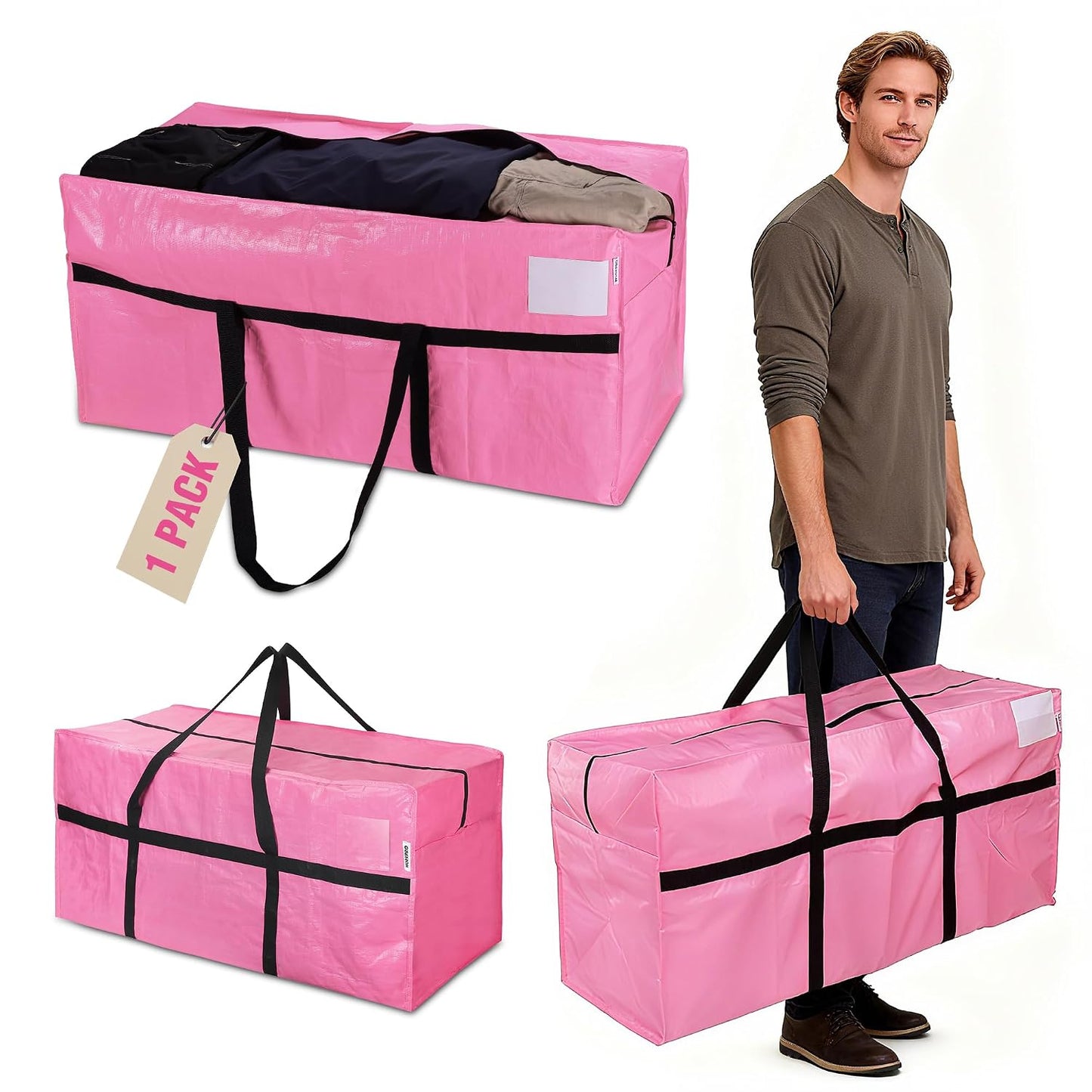 WORKPRO 1-Pack 66 Gallon Extra Large Moving Bag with Zipper & Carry Handles | Heavy Duty Material, 110 lbs Capacity, Extra Large Storage, Double Zipper, Carry Handles for Moving, Dorm & Home Organization