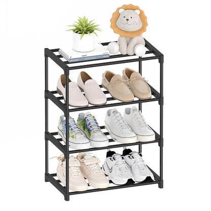 Autonomier 4 Tier Extra Small Shoe Rack (16.3" Wide), Narrow Stackable | Kids Toddler Adult Shoe Shelf, Lightweight Shoe Rack Stand for Closet Dorm Storage Organizer, Front Door Entrance, Entryway