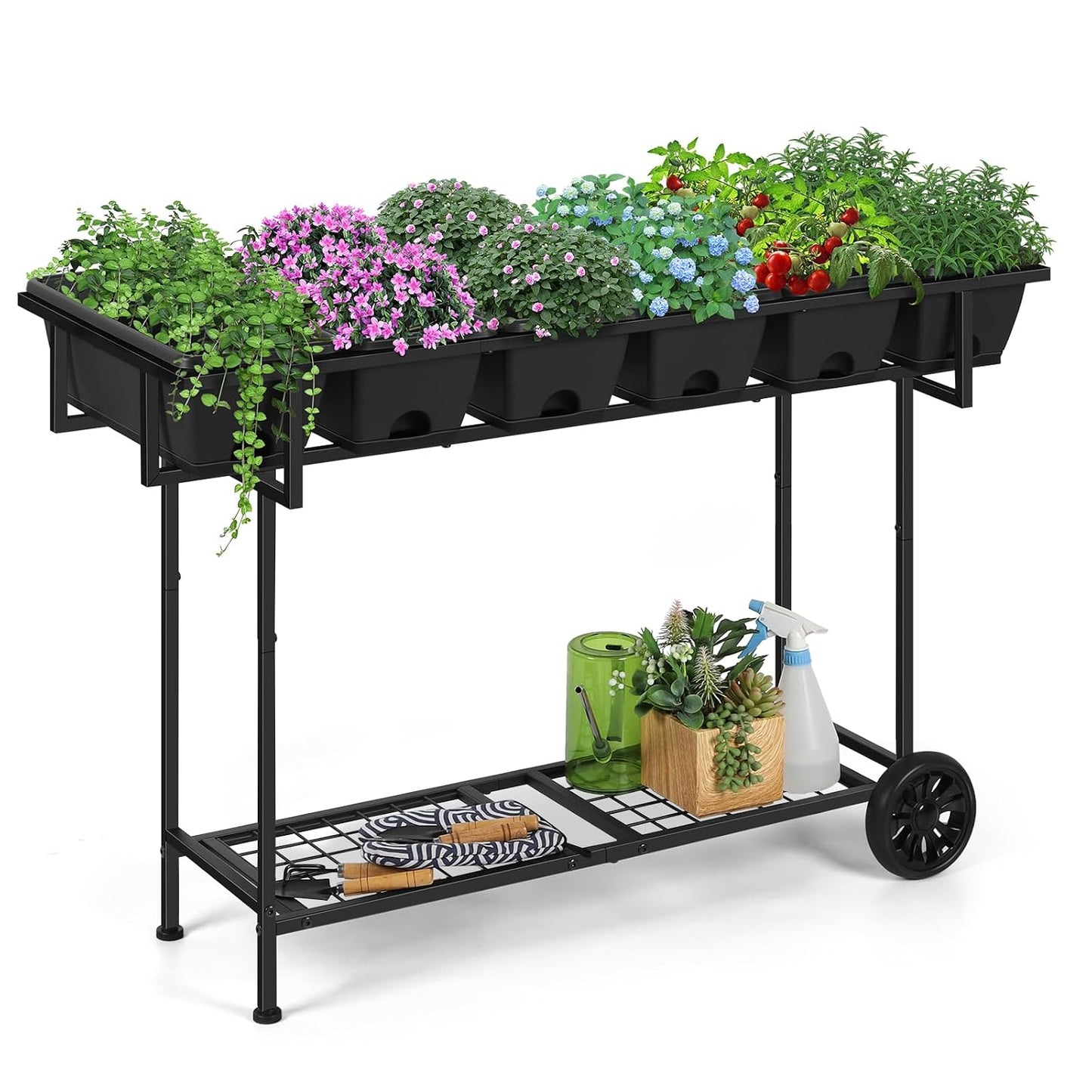 Plastic Raised Garden Bed Outdoor with Legs 43x17x... (Black | Metal, Plastic)