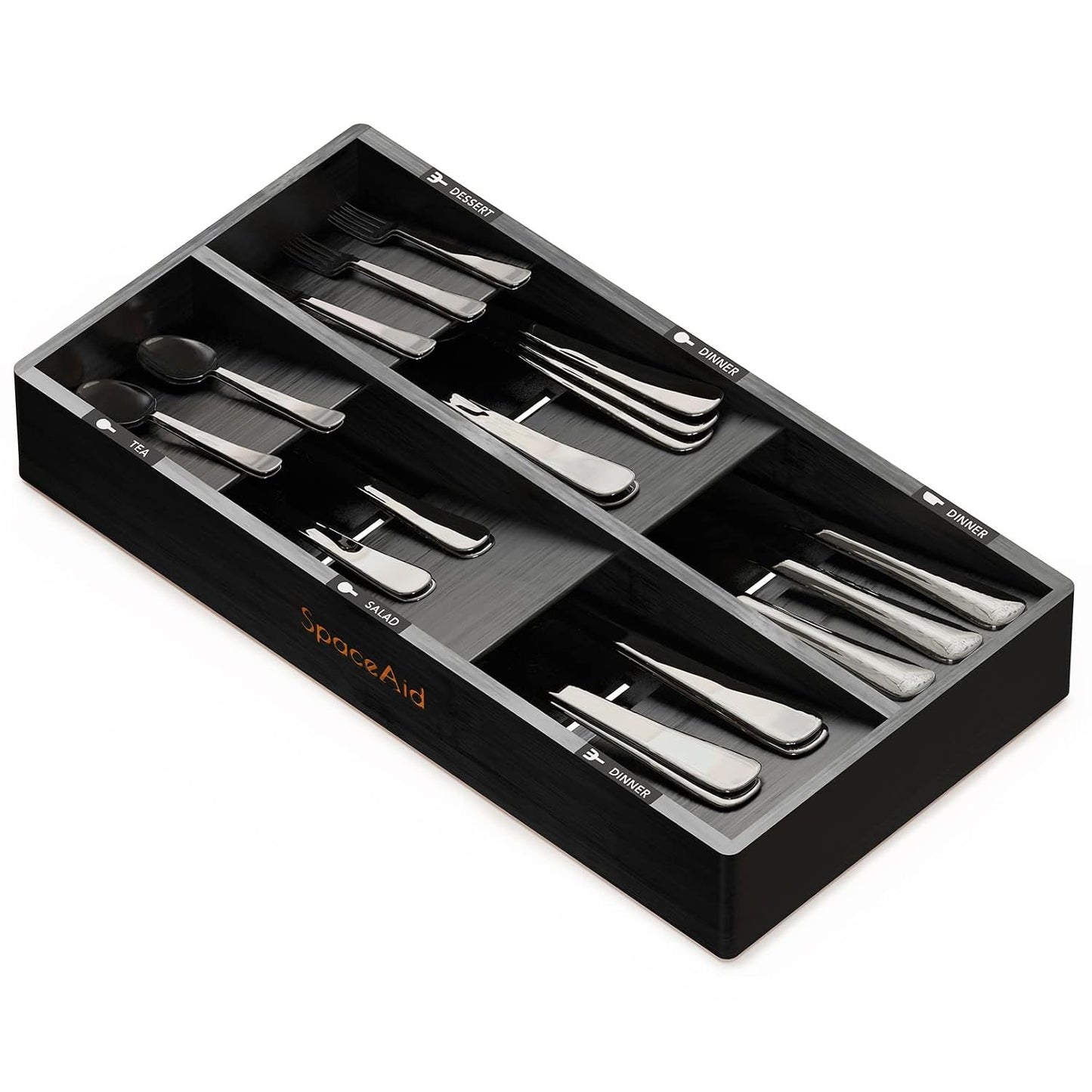 Bamboo Silverware Drawer Organizer with Labels, Ki... (Black | Bamboo)