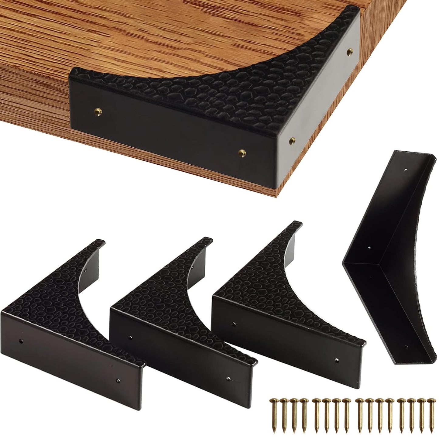 Black Metal Corner Guards Decorative Wood Funiture, 2.56'' Box Corner Protectors, Metal Table Corners, Antirust Zinc Alloy Desk Edge Cover Brackets with Nails(4Pcs)