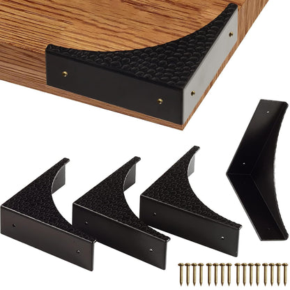 Black Metal Corner Guards Decorative Wood Funiture, 2.56'' Box Corner Protectors, Metal Table Corners, Antirust Zinc Alloy Desk Edge Cover Brackets with Nails(4Pcs)