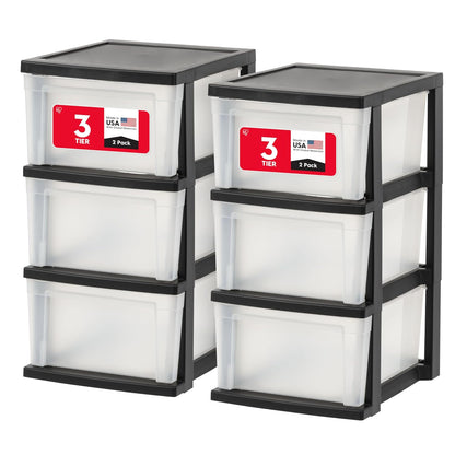 IRIS USA 3-Drawer Slim Narrow Storage Organizer, 2-Pack, Black/Clear | Organize craft supplies, school essentials, beauty items, and small household accessories with compact drawer storage