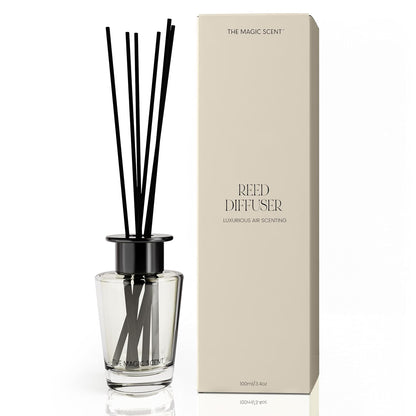 The Magic Scent Oud Wood Oil Reed Diffuser Set, 3.4 Fl Oz Reed Diffusers | Premium Fiber Reeds for Gentle Dispersal. Lasting for Up to 2 Months. Natural, Non toxic Reed Diffusers for Home.