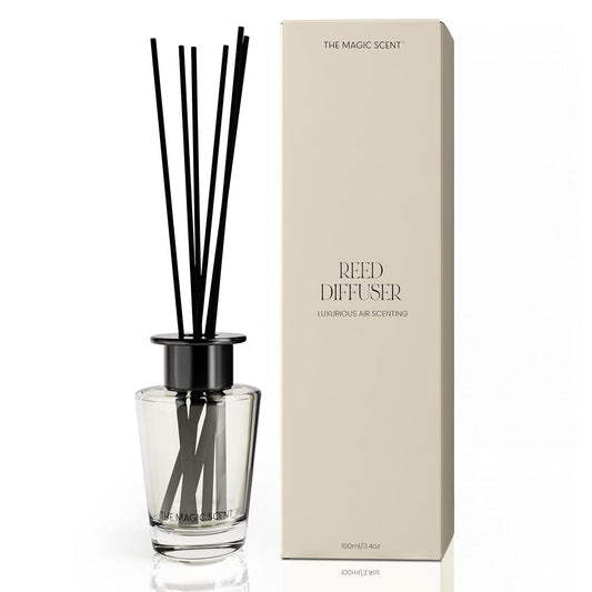 The Magic Scent Oud Wood Oil Reed Diffuser Set, 3.4 Fl Oz Reed Diffusers | Premium Fiber Reeds for Gentle Dispersal. Lasting for Up to 2 Months. Natural, Non toxic Reed Diffusers for Home.