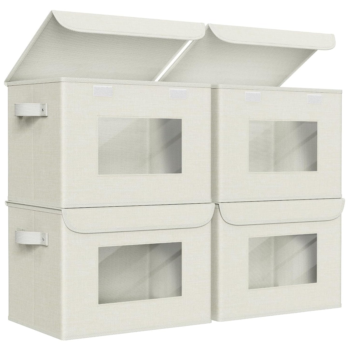 Univivi Fabric Storage Bins with Lids for Clothes 4 Pack, Grey | 17 x 12 x 12 In Foldable Storage Boxes with Handles, Clear Window, Closet Organizers for Home, Bedroom