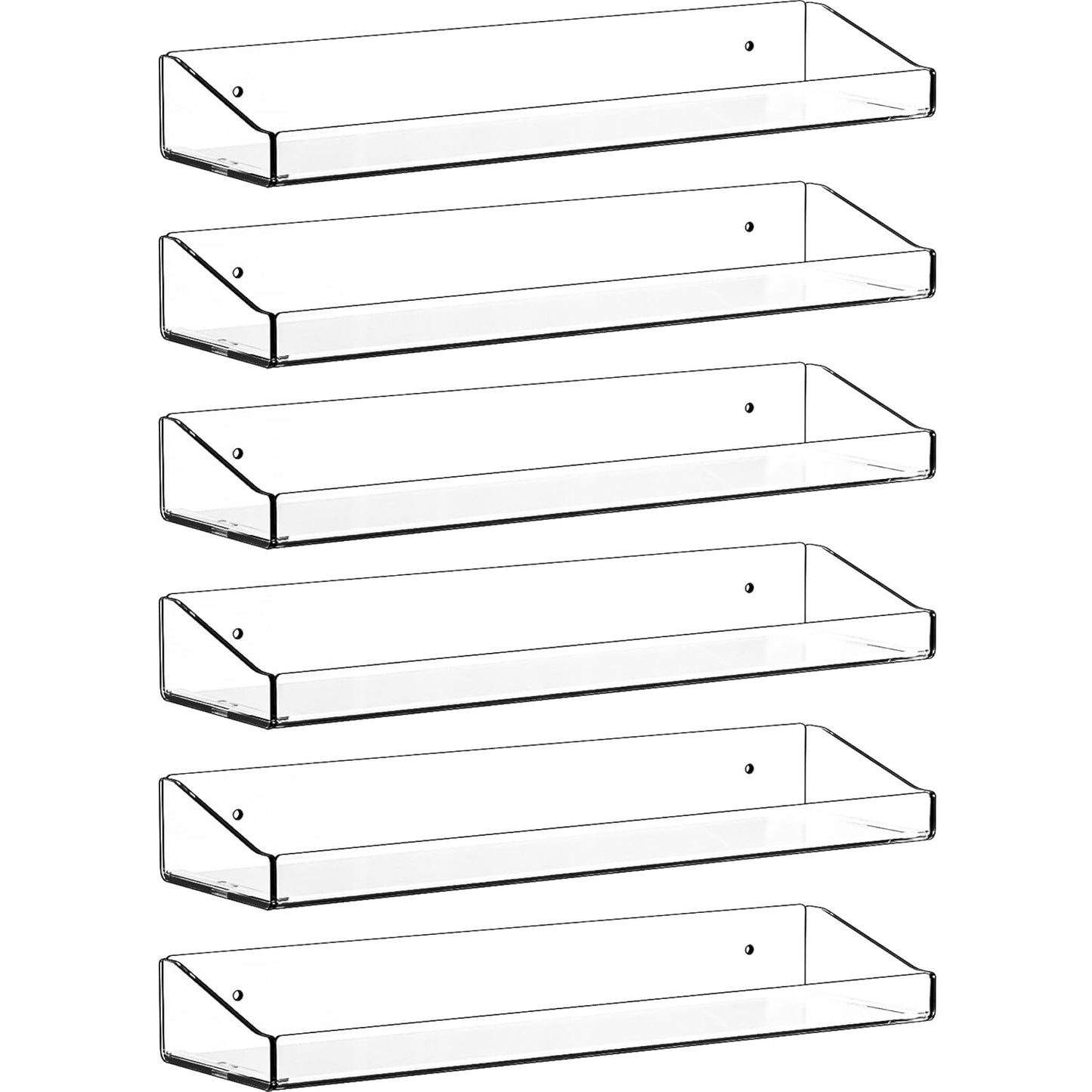 Clear Acrylic Shelves for Wall with Adhesive,6 PCS 15" No Drill Floating Shelves for Bedroom,Bathroom,Wall Display Shelf for Funko Pop,Lego,Collectibles,Action Figures,Nail Polish,Perfume Shelf