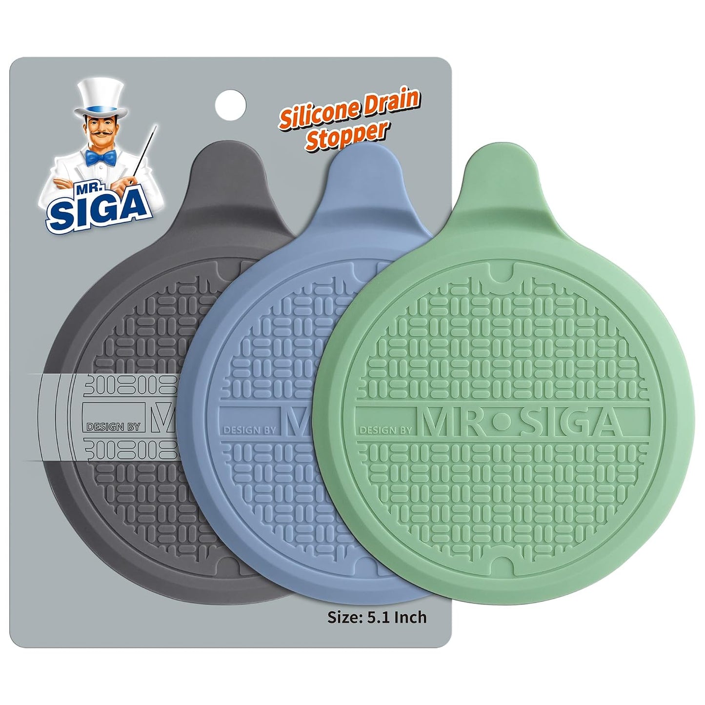 MR.SIGA Silicone Bathtub Stopper, Drain Stopper for Shower, Sink, 3 Pack | 13 cm/5.1" diameter bathtub drain stopper, silicone drain plug