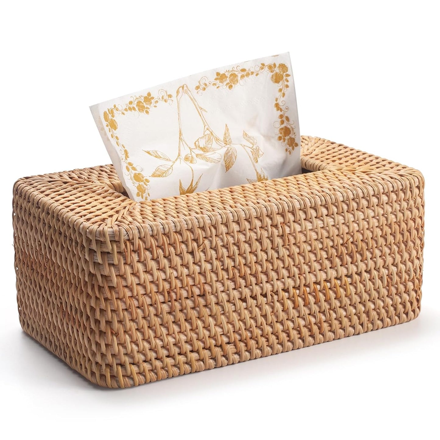 Rattan Tissue Box Cover, Rectangular Wicker Tissue Box Holder, Decorative Woven Facial Tissue Holder for Bathroom, Kitchen, Living Room, Bedroom (Natural)