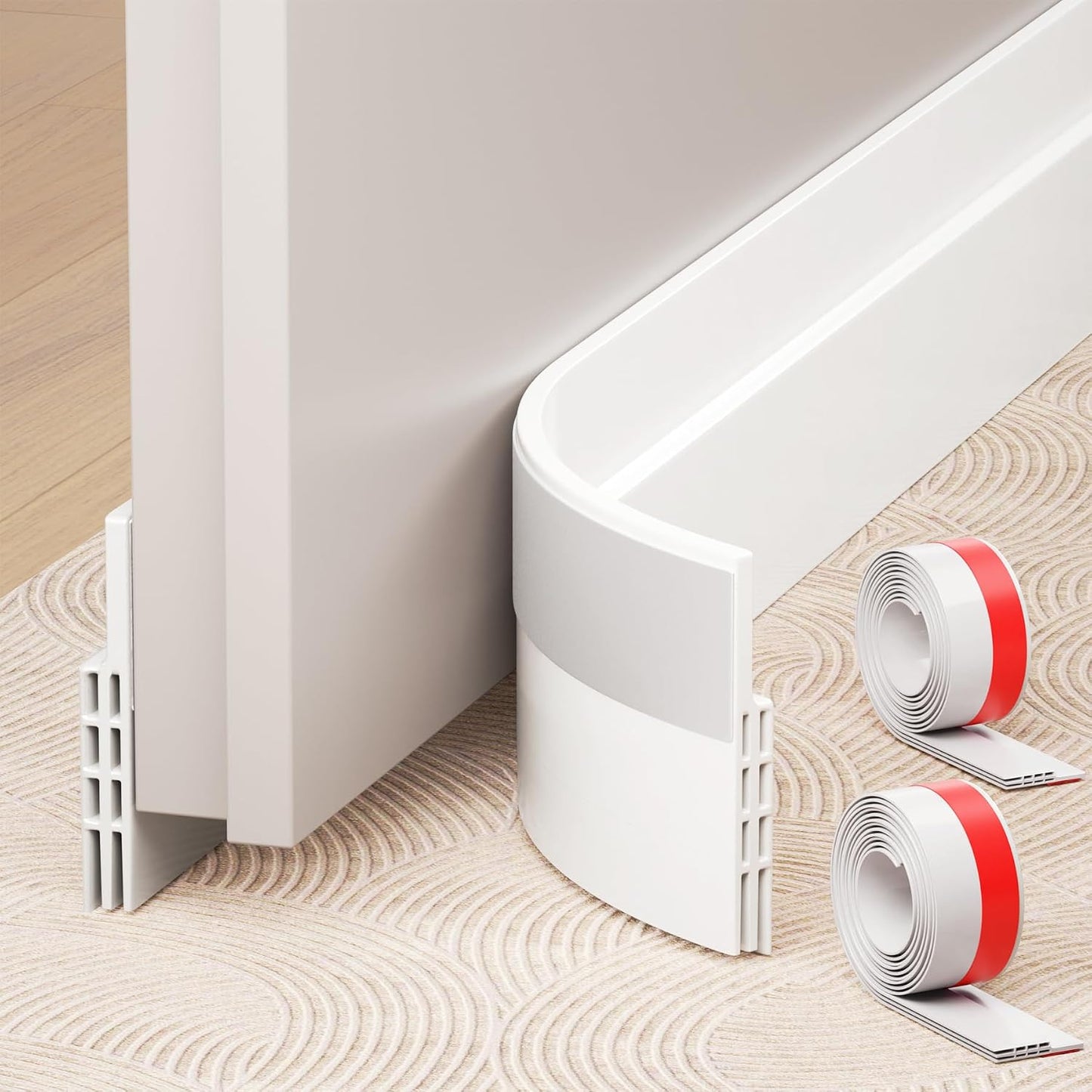 Hojoy Under Door Draft Stopper, Door Weather Stripping Door Seal, 2 Pack | Cuttable strong adhesive silicone door draft stopper for blocking air loss, noise, dust and bug with installation tips