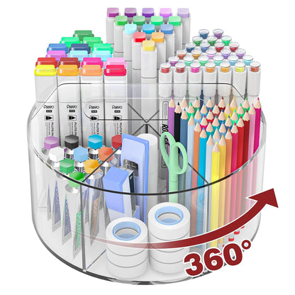 250pcs Acrylic Pencil Holder Marker Organizer, 360-Degree Rotating Pen Holder, Crayon Organizers for Kids Pencil Organizer Caddy Art Supply Lazy Susan Organizer for Desk Home School Office