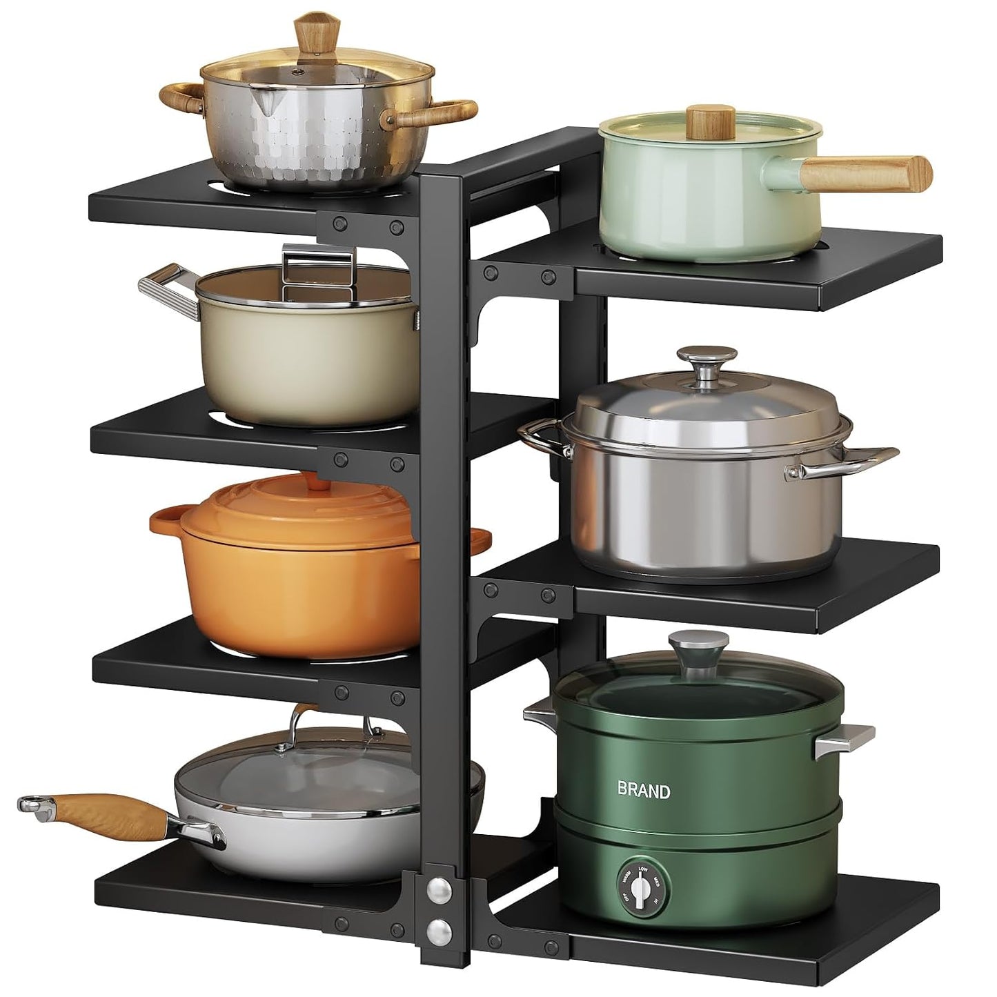 Pots and Pans Organizer for Cabinet, Heavy Duty Po... (Black | Stainless Steel)