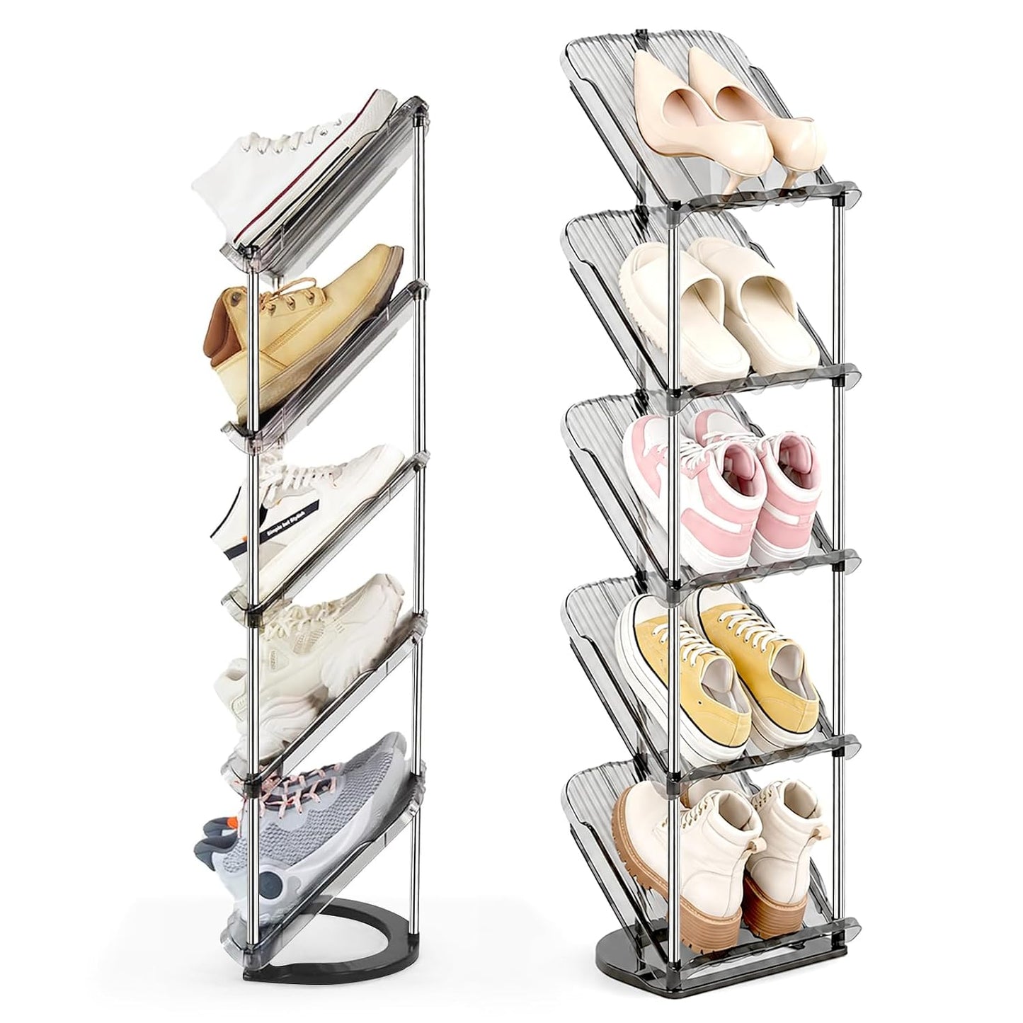 Patinao Sloping Narrow Shoe Rack 5 Tiers - Free Standing Vertical Shoes Racks for Small Spaces and Corner, Shoe Storage Organizer for Entryway, Tall Slim Shoe Shelf Cabinet for Shoes and Boots