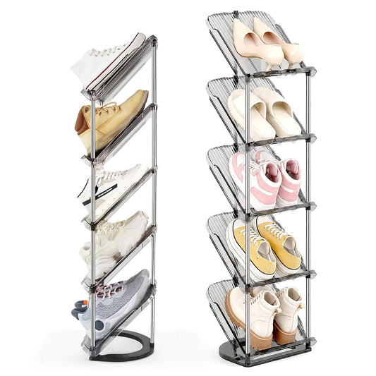 Patinao Sloping Narrow Shoe Rack 5 Tiers - Free Standing Vertical Shoes Racks for Small Spaces and Corner, Shoe Storage Organizer for Entryway, Tall Slim Shoe Shelf Cabinet for Shoes and Boots