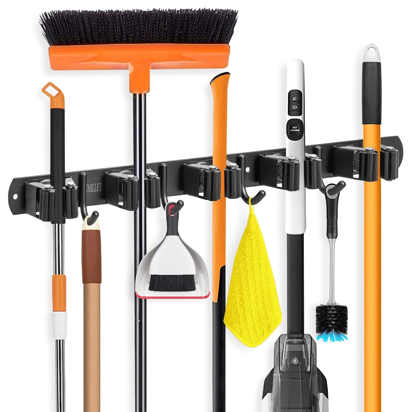 IMILLET Broom Holder Wall Mount, Heavy Duty Garage Organization Mop Hanger | Stainless Steel Broom and Mop Organizer Wall Hanging Self Adhesive for Laundry Room,Garden,Utility